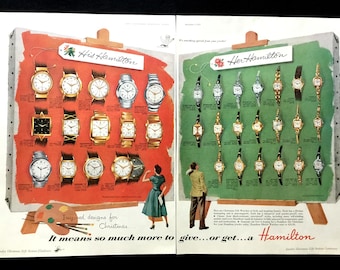 1955 Hamilton Watch Ad, Vintage Magazine Print, Fashion Advertisement