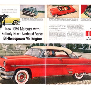 1954 Mercury Vintage Ad, Advertising Art, Magazine Ad, Retro Car Ad, Advertisement, Great to Frame.