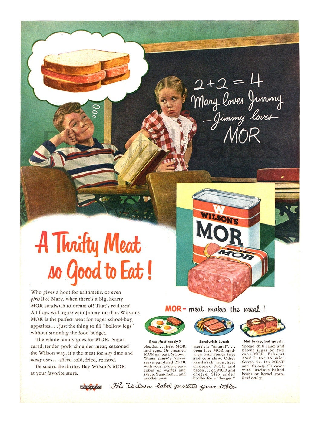 1950s Wilsons Mor Meat Vintage Ad 1950s School