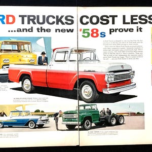 1958 Ford Trucks Vintage Ad, Advertising Art, Magazine Ad, Pick-Up Truck, Print Ad, Advertisement, Great to Frame.