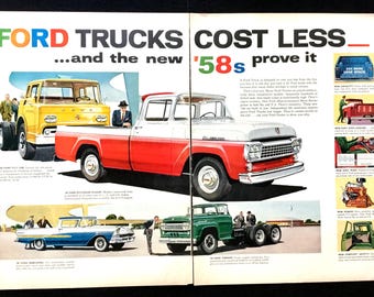 1958 Ford Truck Ad, Original-Zeitschriftenanzeige, fertig zum Einrahmen
