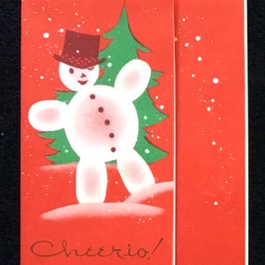 Tarjeta de felicitación navideña vintage de los años 40, Navidad de los años 40, muñeco de nieve, tarjeta navideña, ideal para enmarcar o hacer collage.