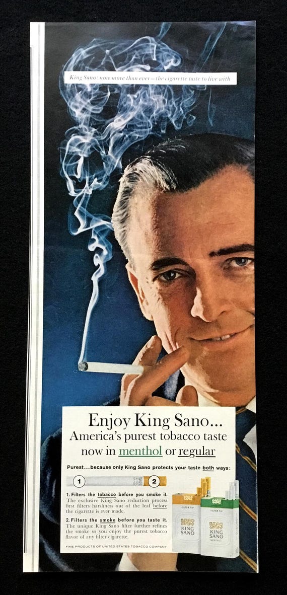 i like him but he smokes cigarettes 1960s King Sano Cigarettes Magazine Ad, Advertising Art