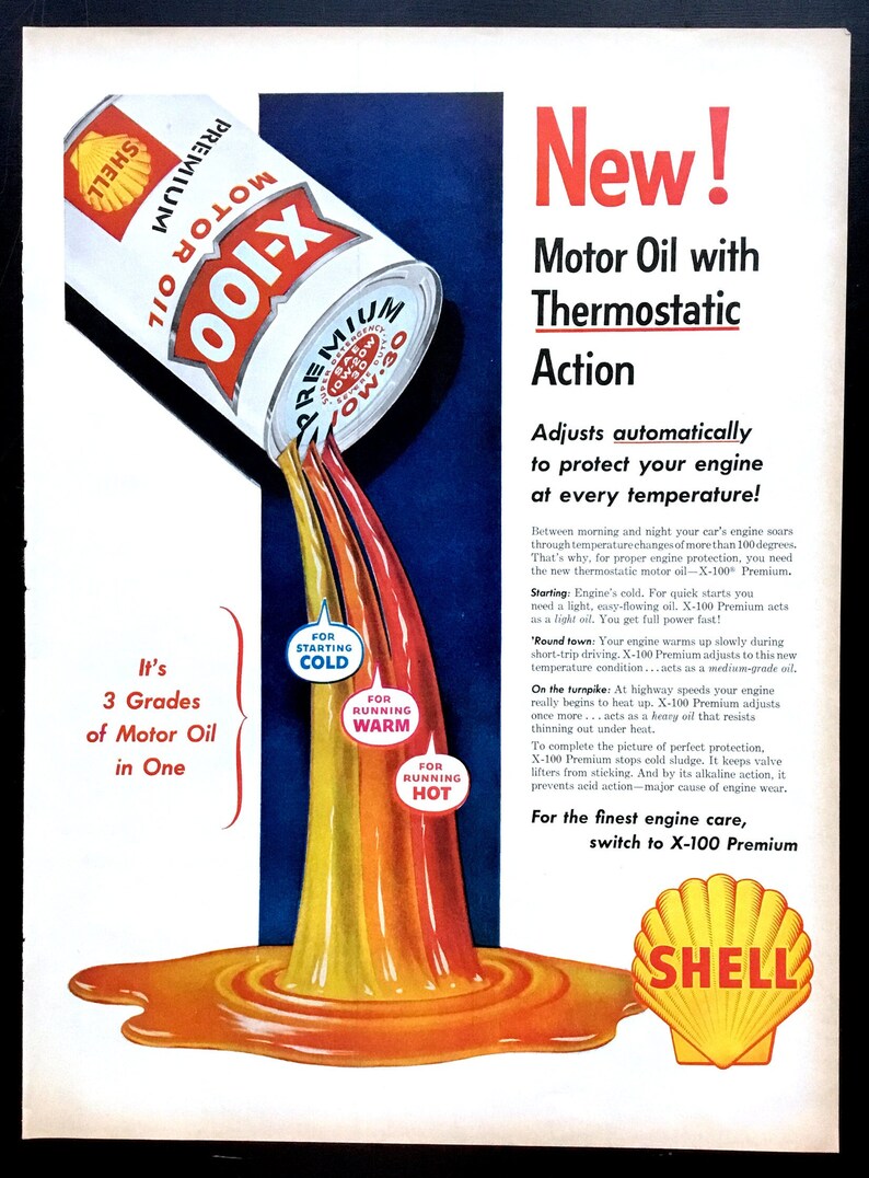 1957 Shell X-100 Motor Oil Ad, Vintage Magazine Print - Etsy