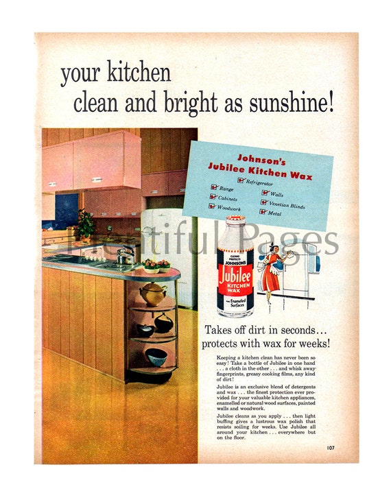 1954 Johnson's Glo-coat & Jubilee Wax Vintage Ad, 1950's Kitchen, Mid  Century Modern, Advertisement, Magazine Ad, Great to Frame. 