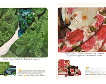 1960's Cannon Towels Vintage Ads, Set of Two, Advertising Art, Bath Towels, Magazine Ad, Roses, Advertisement, Great to Frame.