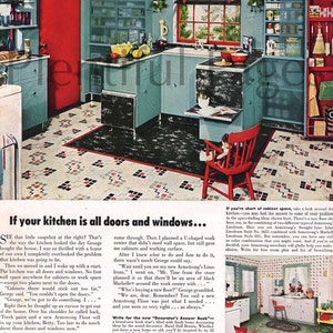 1949 Armstrong's Linoleum Floors Vintage Ad, 1940's Decor, Retro Decor, 1940's Kitchen, Advertising Art, Retro Kitchen, Great for Framing. imagen 2