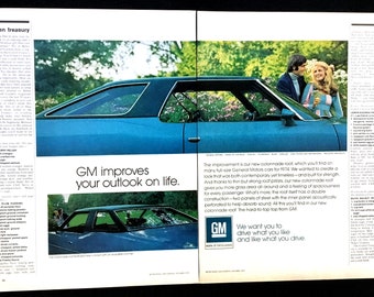 Pubblicità dell'auto Colonnade della General Motors del 1974, stampa di una rivista d'epoca