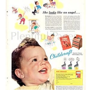 1952 Childcraft Books Vintage Ad, Werbekunst, 1950&#39;s Baby, Zeitschriften-Werbung, Bücher, ideal zum Einrahmen.