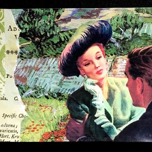 Original Collage Art, &quot;Yes Dear&quot;, Handmade, Unframed Paper Collage, Wall Art, 1950&#39;s Couple, Vintage Papers, Great to Frame.