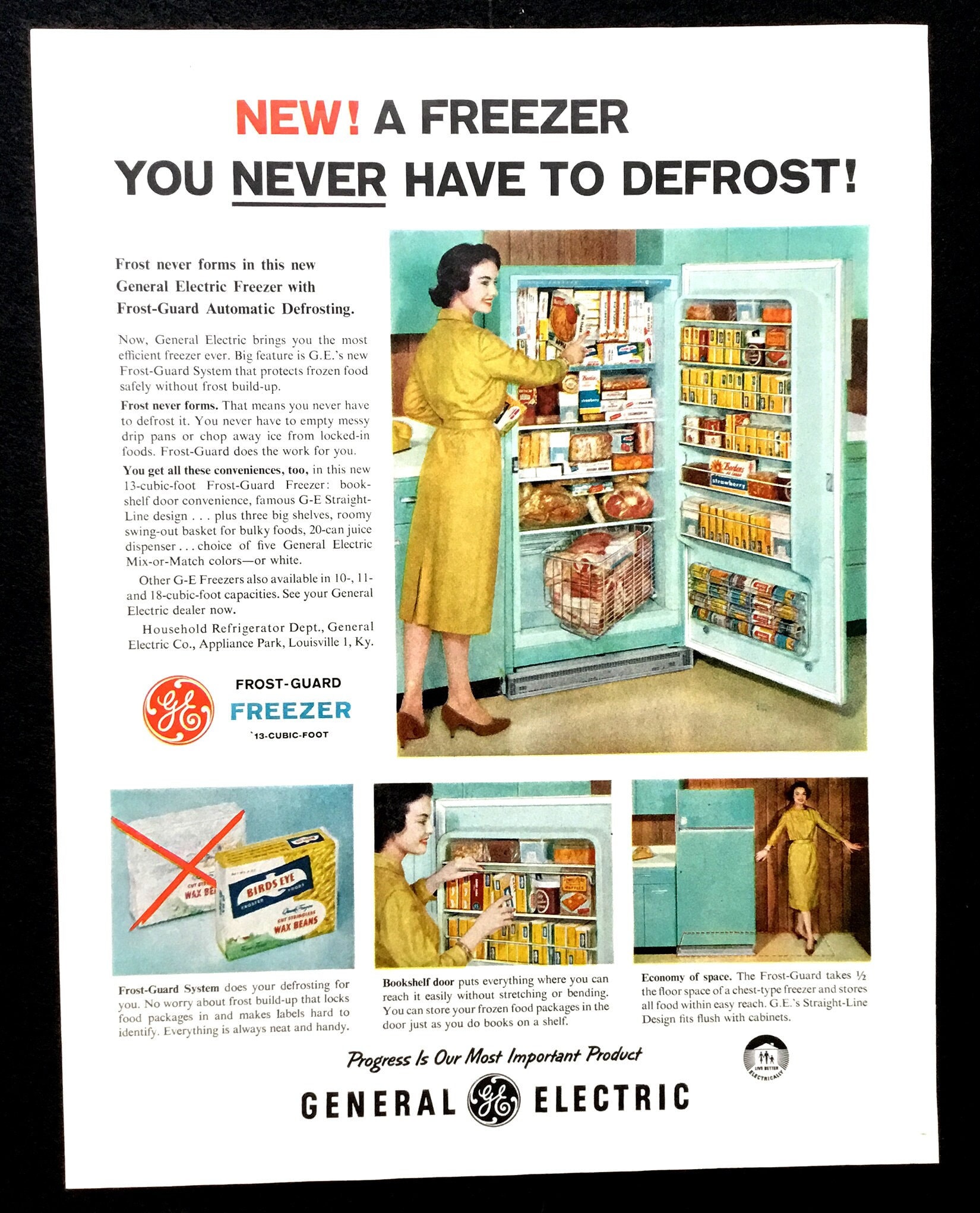 1959 General Electric Freezer Vintage Ad, 1950's Housewife, 1950's