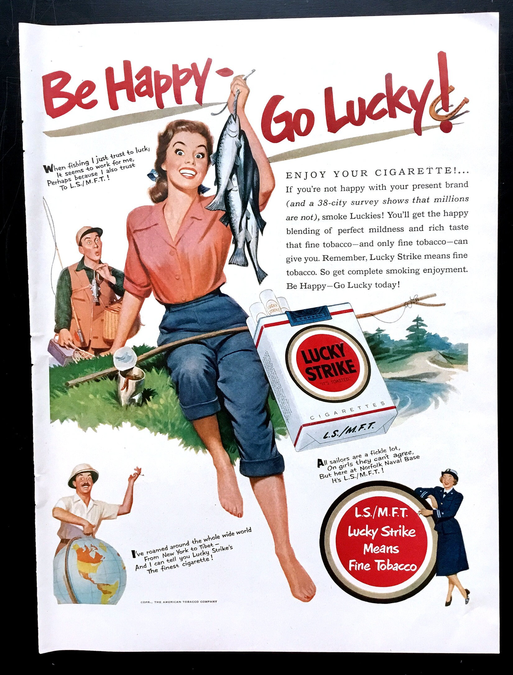 1951 Lucky Strike Cigarette Ad, Fishing, Magazine Print - Etsy