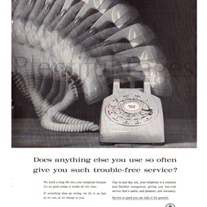 1950&#39;s Bell Telephone System Vintage Ad, Advertising Art, 1950&#39;s Phone, Magazine Ad, Great to Frame.