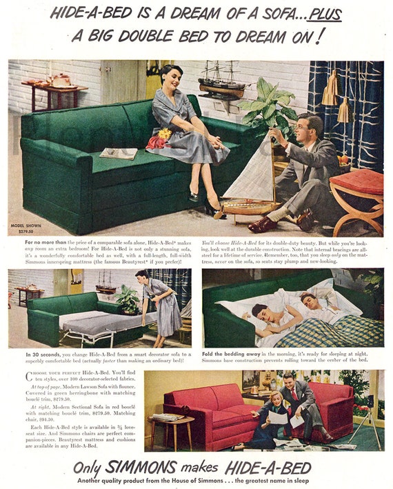 1950 Simmons Hide-a-bed Vintage Ad 1950\'s Decor - Etsy Ireland