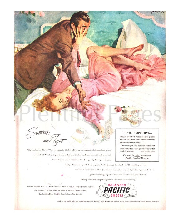 VTG 1948 Orig Magazine Ad Balanced Pacific Sheets GONE GAL Illustrated