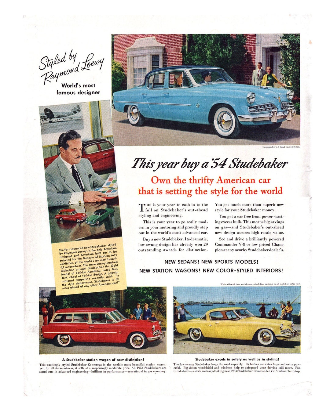 1954 Studebaker Vintage Ad, Advertising Art, Magazine Ad, Station