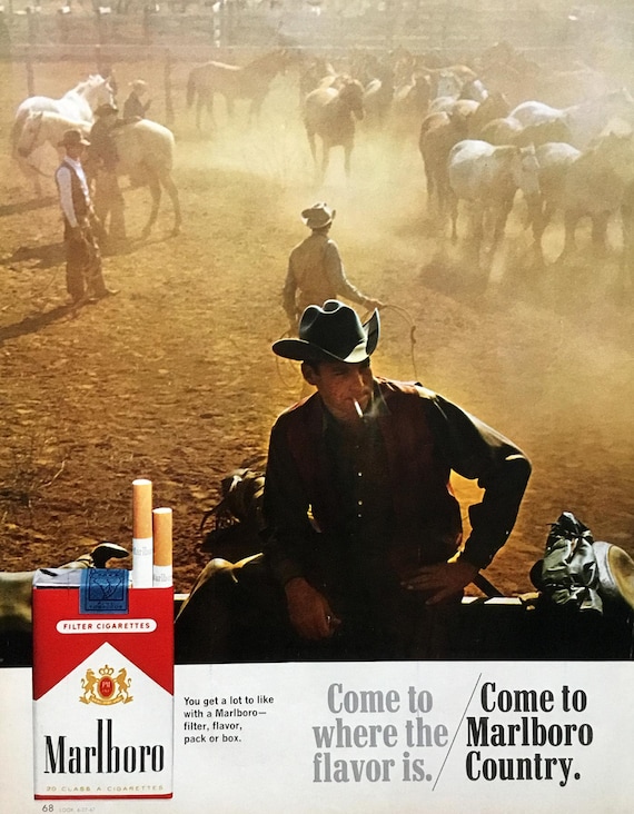 marlboro cigarettes advertisement 1967 Marlboro Country Vintage Magazine Ad, Cowboy Smoking