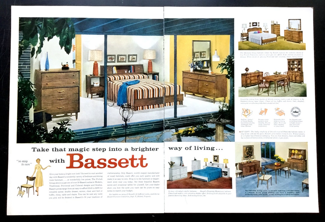 1958 Bassett Furniture Vintage Ad Advertising Art Magazine Etsy