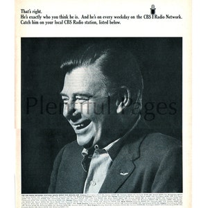 1967 Arthur Godfrey CBS Radio Vintage Ad, &quot;The Old Redhead&quot;, Advertising Art, 1960&#39;s Radio, CBS Radio Network, Celebrity Ad, Great to Frame.
