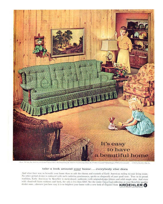 1962 Kroehler Mobel Jahrgang Ad 1960 Wohnzimmer Etsy