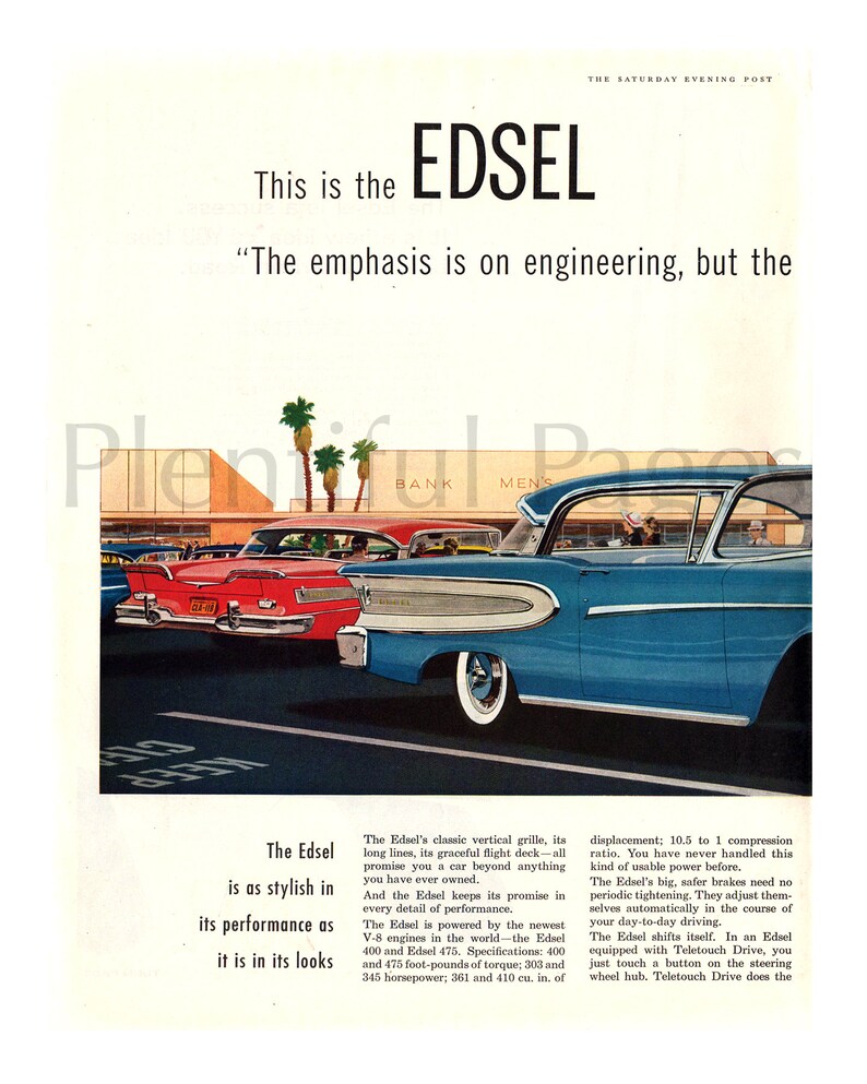 1958 Edsel Vintage Ad Advertising Art Edsel Citation Etsy