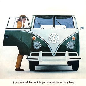 1965 Volkswagen Station Wagon Vintage Ad, Advertising Art, VW Bus, Print Ad, Magazine Ad, Great to Frame.