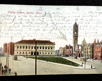 1907 Copley Square Boston Vintage Postcard, Collectible Souvenir