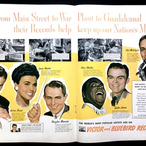 1943 Victor and Bluebird Records Vintage Ad, Advertising Art, Music, Magazine Ad, Spike Jones, Great to Frame.