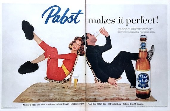 1958 Pabst Blue Ribbon Beer Vintage Ad, Advertising Art, Richard