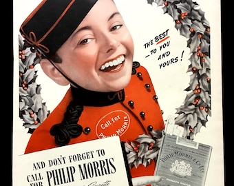 1940 Philipp Morris Zigaretten Vintage Zeitschriftenwerbung, Werbekunst, Smoking.