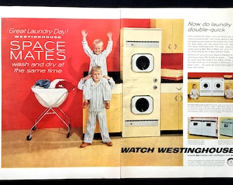 1956 Westinghouse Waschmaschinen- und Trockner-Werbung, Vintage Wäsche-Druck
