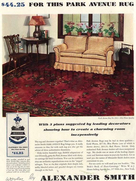 1934 Alexander Smith Rugs Vintage Ad 1930 S Decor Advertising Art 1930 S Living Room Park Avenue Rug Vintage Decor Vintage Rugs