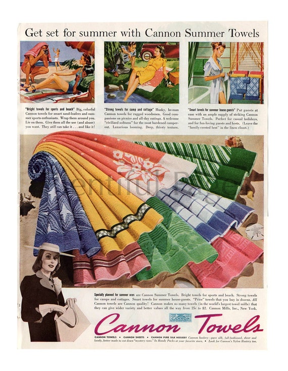 1940 Cannon Towels Vintage Ad, 1940's Housewife, Retro Ad