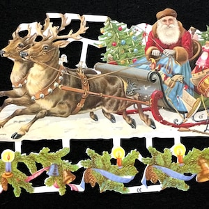 Vintage Styler Christmas Embossed Die Cut Paper, Christmas Decoration, Reindeer, Santa&#39;s Sleigh, Great for Framing or Collage.
