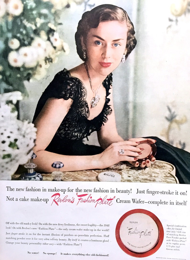 1948 Revlon Make-Up Vintage Ad, Advertising Art, 1940's Fashion, Magazine Ad, Print Ad, Advertisement, Great to Frame. image 2
