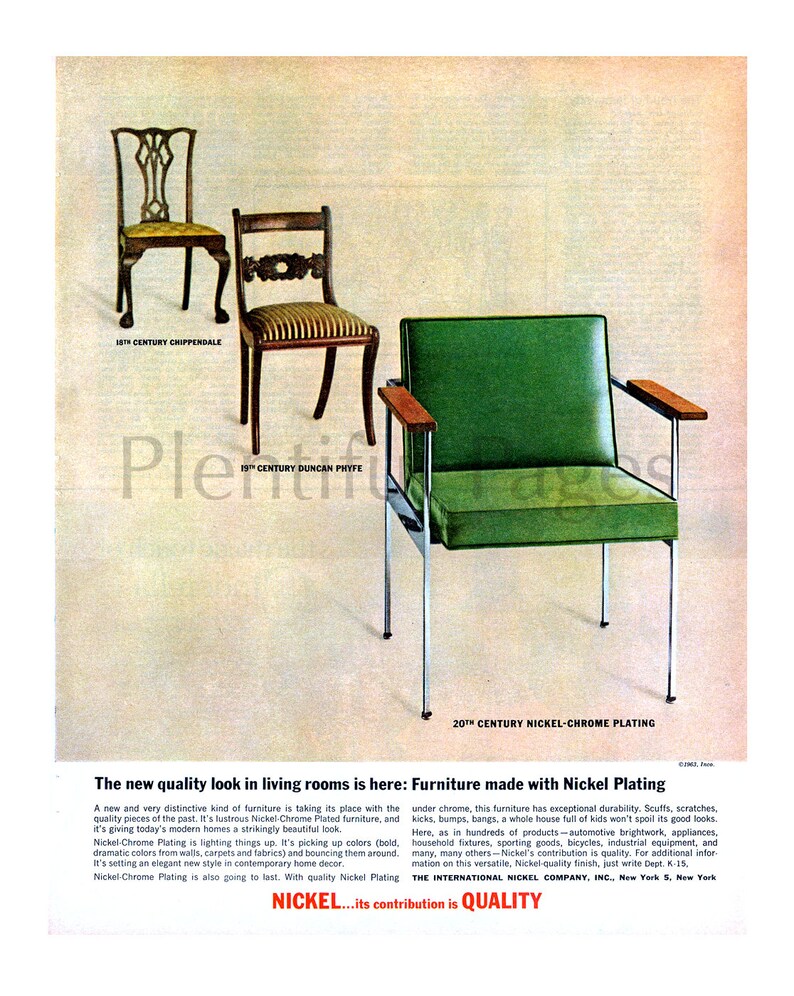 1963 Nickel Plating Vintage Ad Mid Century Modern Duncan Phyfe Chippendale Retro Decor Advertising Art 1960 S Decor Vintage Chairs
