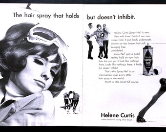 Pubblicità della lacca per capelli Helene Curtis del 1965, stampa sciistica