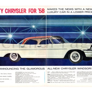1958 Chrysler Windsor Vintage Ad, Advertising Art, 1950&#39;s Chrysler, Magazine Ad, Advertising Art, Retro Car Ad, Great to Frame.