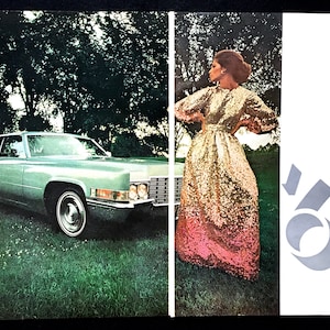 1969 Cadillac Vintage Image, Advertising Art, Cadillac Sedan de Ville, 1960&#39;s Fashion, Great for Framing or Collage.