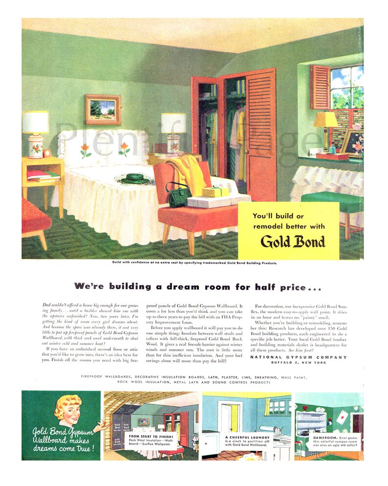 1950 Gold Bond Gypsum Wall Board Vintage Ad S Decor