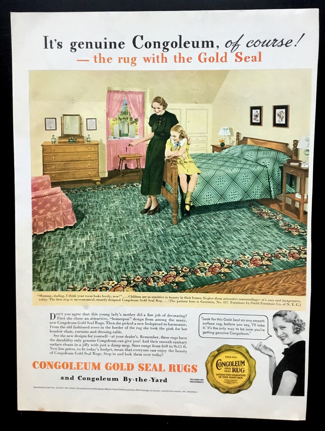 1930's Congoleum Gold Seal Rugs Vintage Ad Advertising Etsy