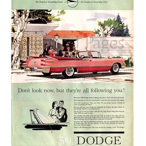 1959 Dodge Vintage Ad, Retro Car Ad, 1950&#39;s Couples, Advertising Art, Vintage Car, Car Illustration, Great for Framing or Collage.