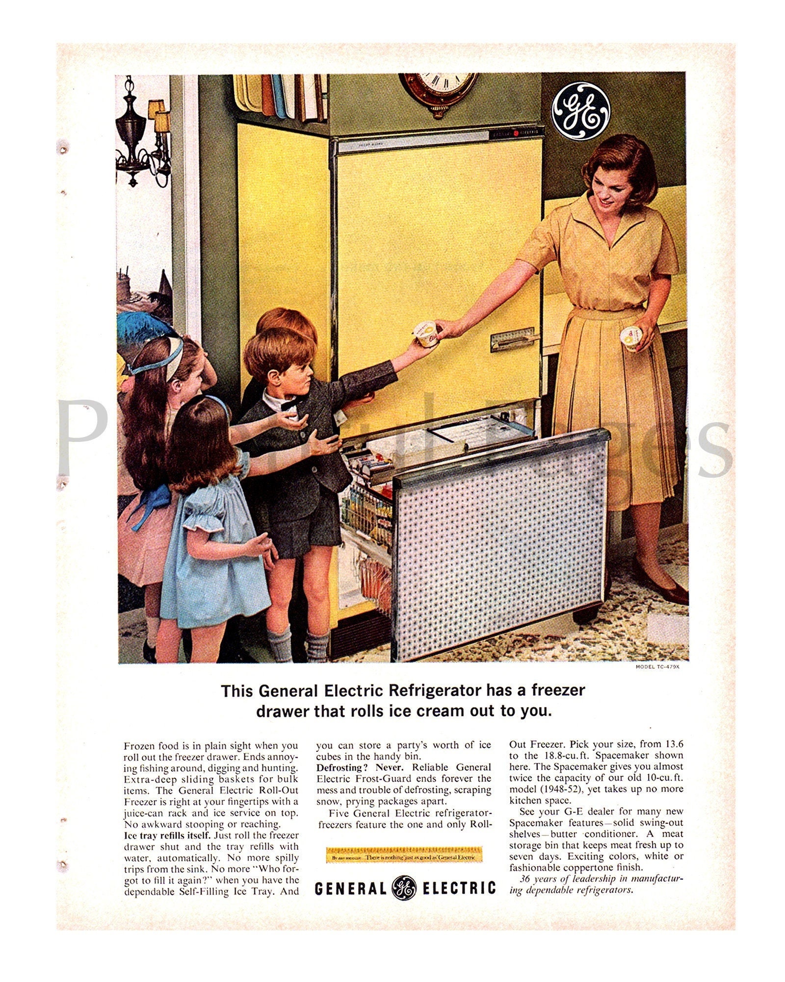 1960's General Electric GE Refrigerator Retro Vintage Kitchen Decor Ad