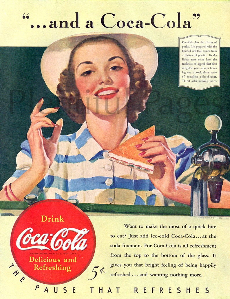 1940 CocaCola Vintage Ad Advertising Art Coke Vintage Coke Etsy