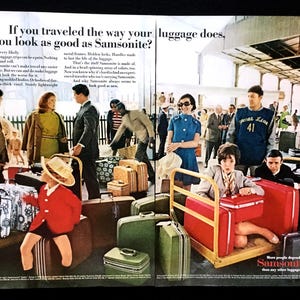 1968 Samsonite Luggage Vintage Ad, Advertising Art, Magazine Ad, 1960&#39;s Travel, Print Ad, Suitcase, Great to Frame.