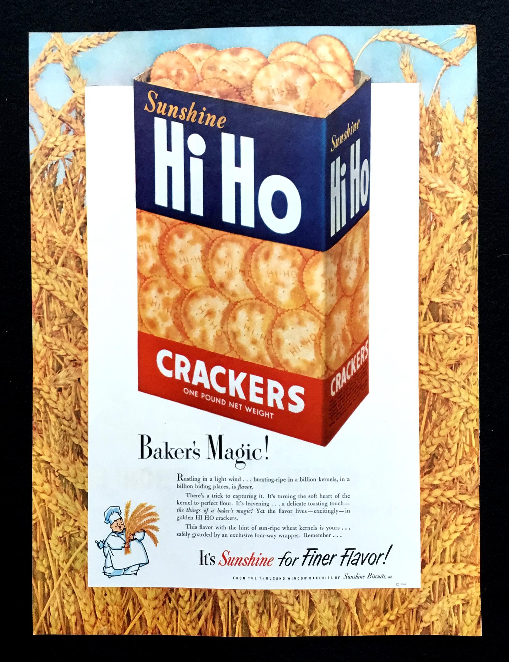 1950s Sunshine Hi Ho Crackers Vintage Magazine Ad, Kitchen Decor