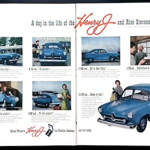1951 Kaiser-Frazer Henry J Vintage Ad, Advertising Art, Magazine Ad, Retro Car Ad, Advertisement, Great to Frame.