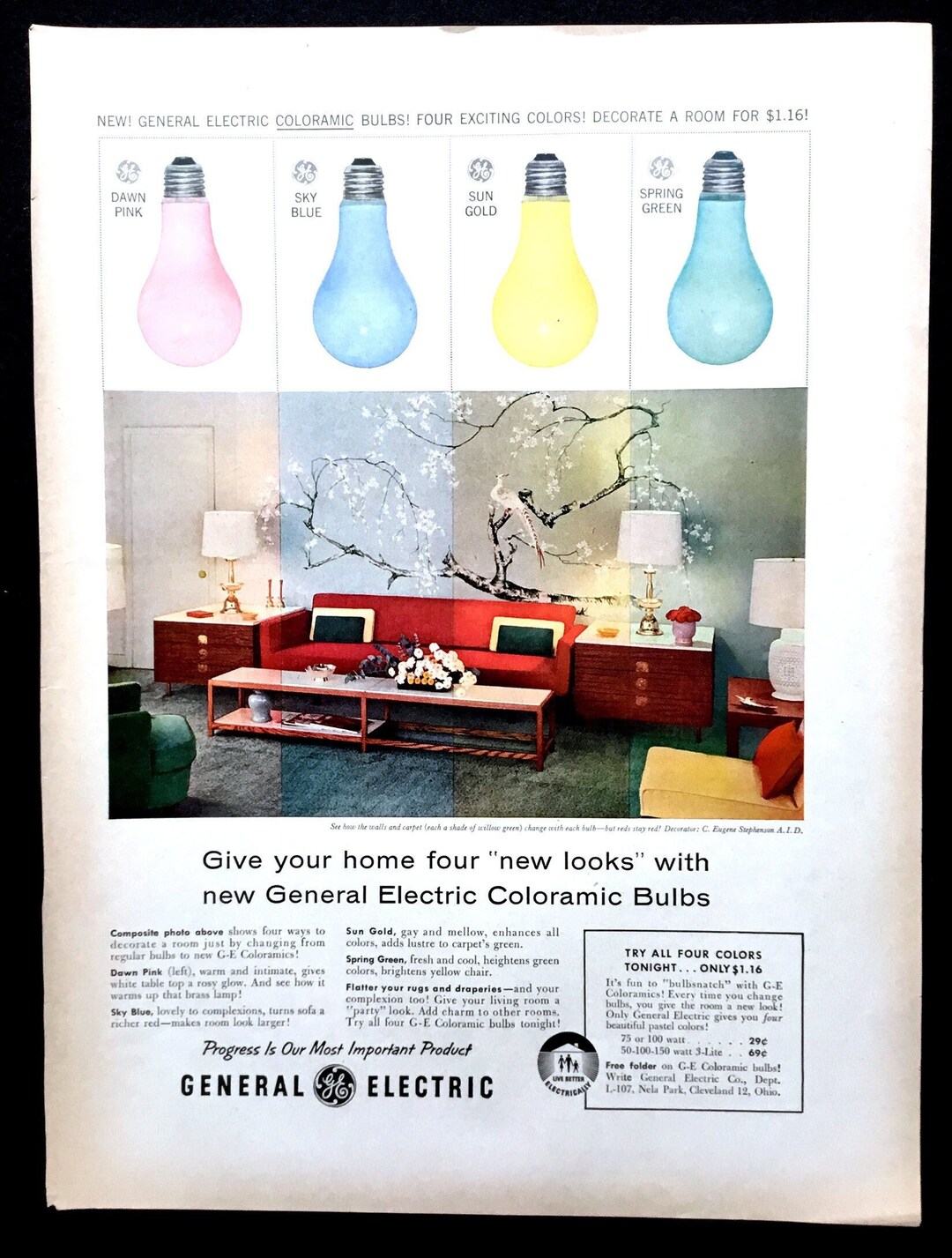 1957 General Electric Coloramic Bulbs Vintage Ad, Advertising Art ...