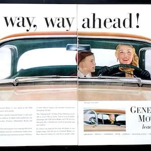 1954 General Motors Vintage Ad, Advertising Art, Magazine Ad, Cadillac, Print Ad, Buick, Great to Frame.