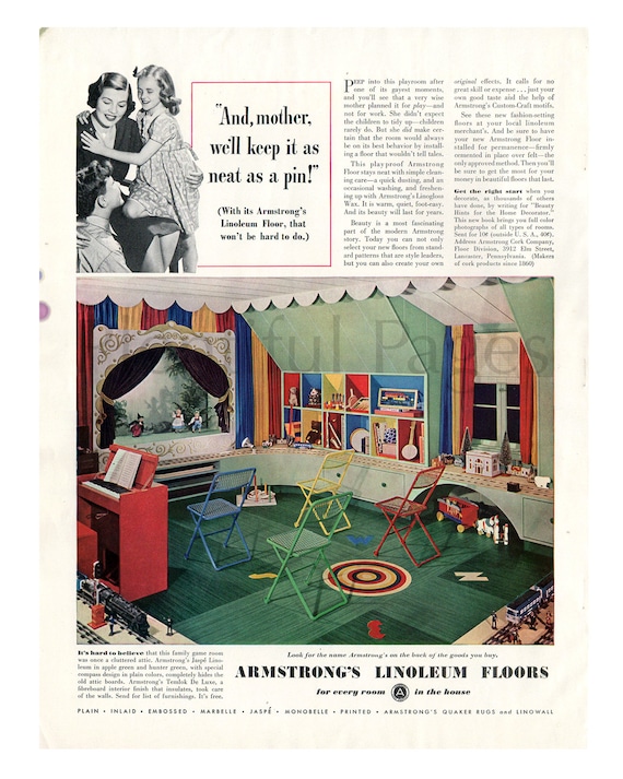 1939 Armstrong S Linoleum Floors Vintage Ad Advertising Art 1930 S Playroom Magazine Ad Advertisement Great To Frame